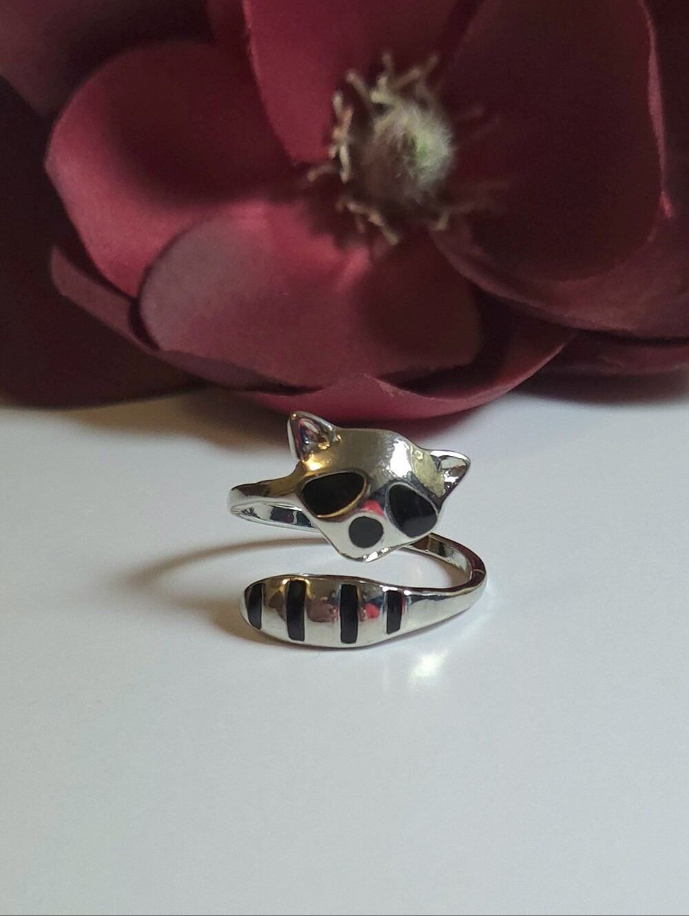 Silver Plated Raccon Tail Wrap Around Ring Size 7 Adjustable